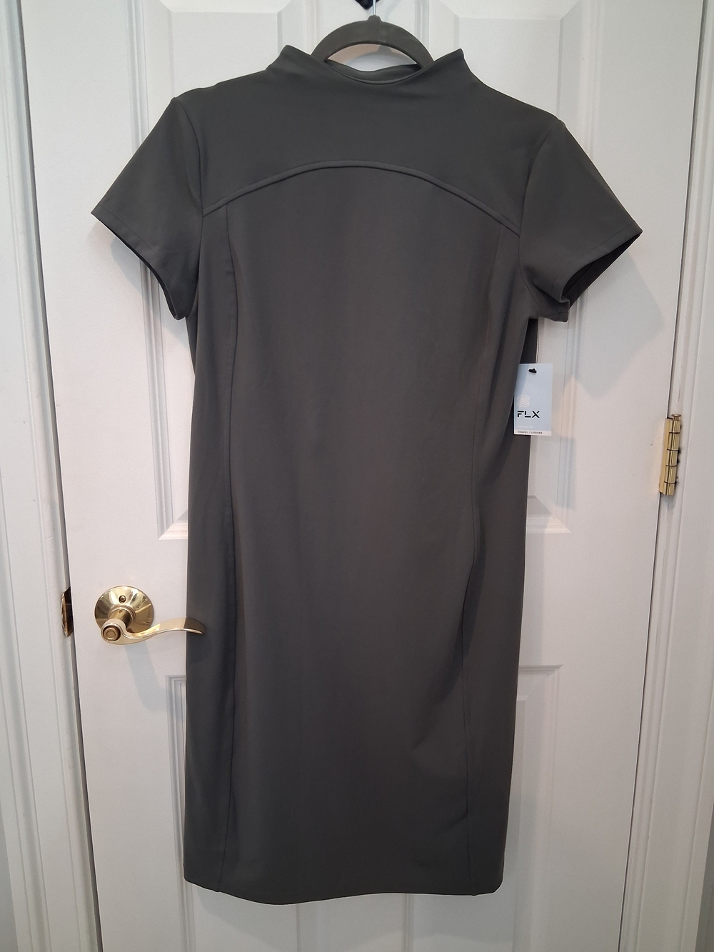 FLX Affirmation Mock-Neck Short Sleeve Midi Dress in Gray - Picture 2 of 6